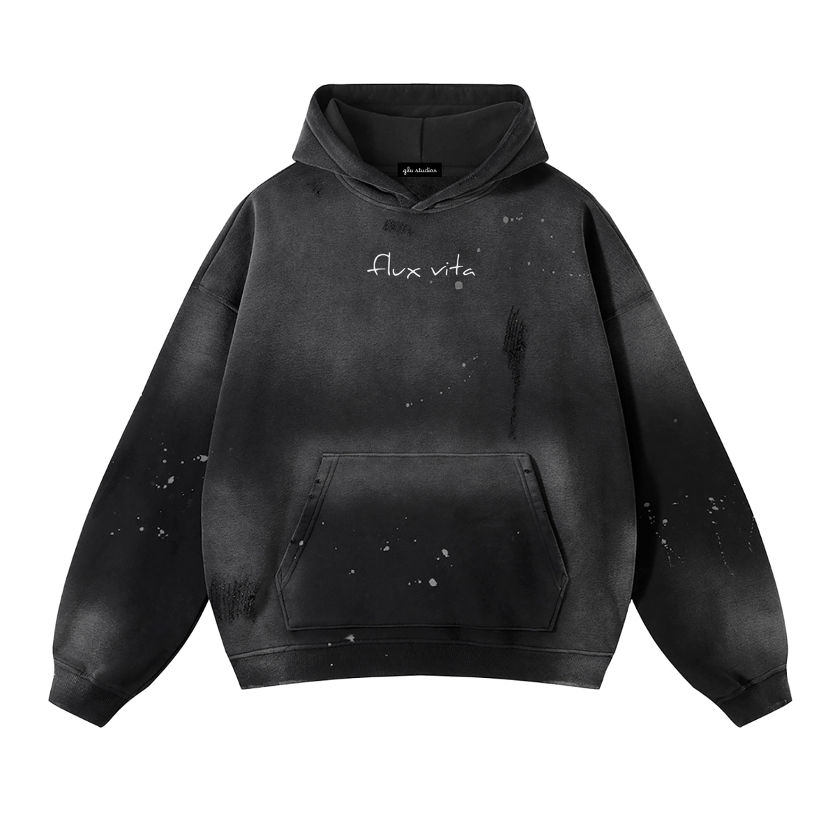vintage wash frayed fleece hoodie